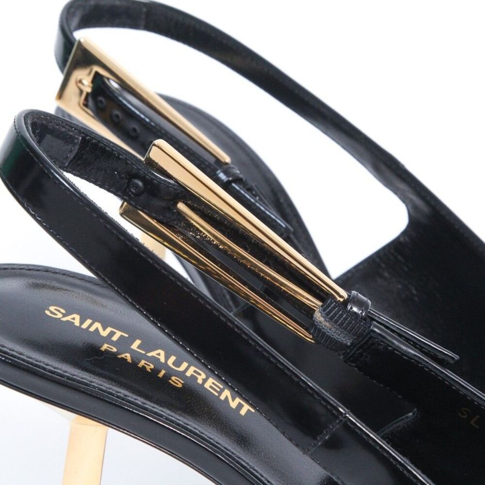 Saint Laurent YSL Lee Slingback Pumps Black Leather Gold Heel Shoes 39.5 NIB - Picture 11 of 13